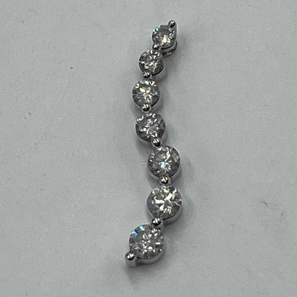 14K White Gold Journey Wave Seven Round Brilliant Cut Diamond Pendant .89-1 CTTW - Picture 1 of 9
